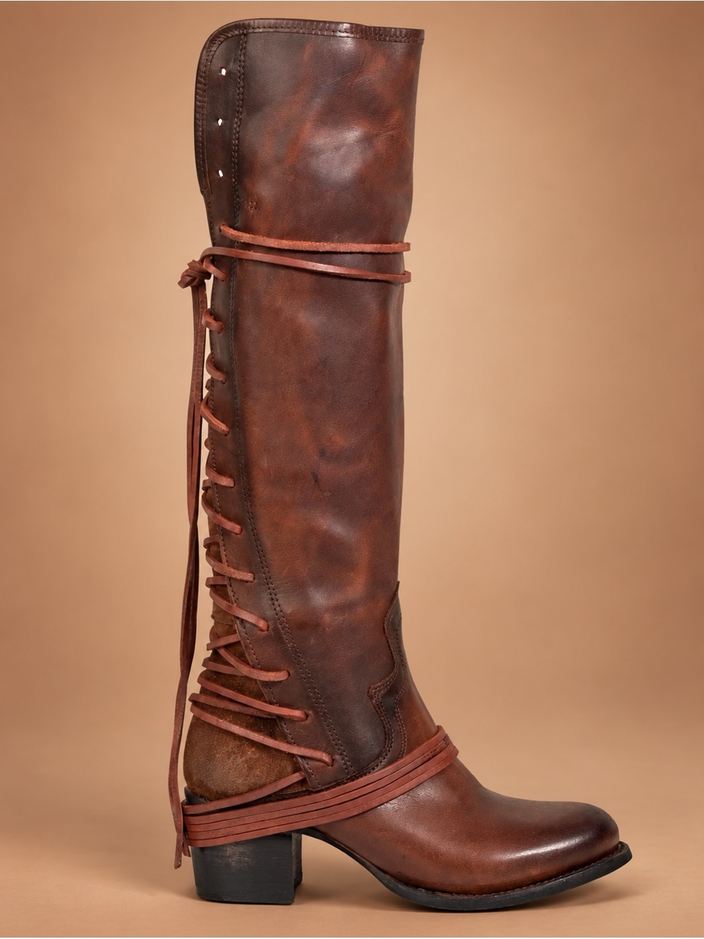 Freebird Coal Cognac Tall Lace-Up Leather Boots Size 8 NEW Box Retail $395